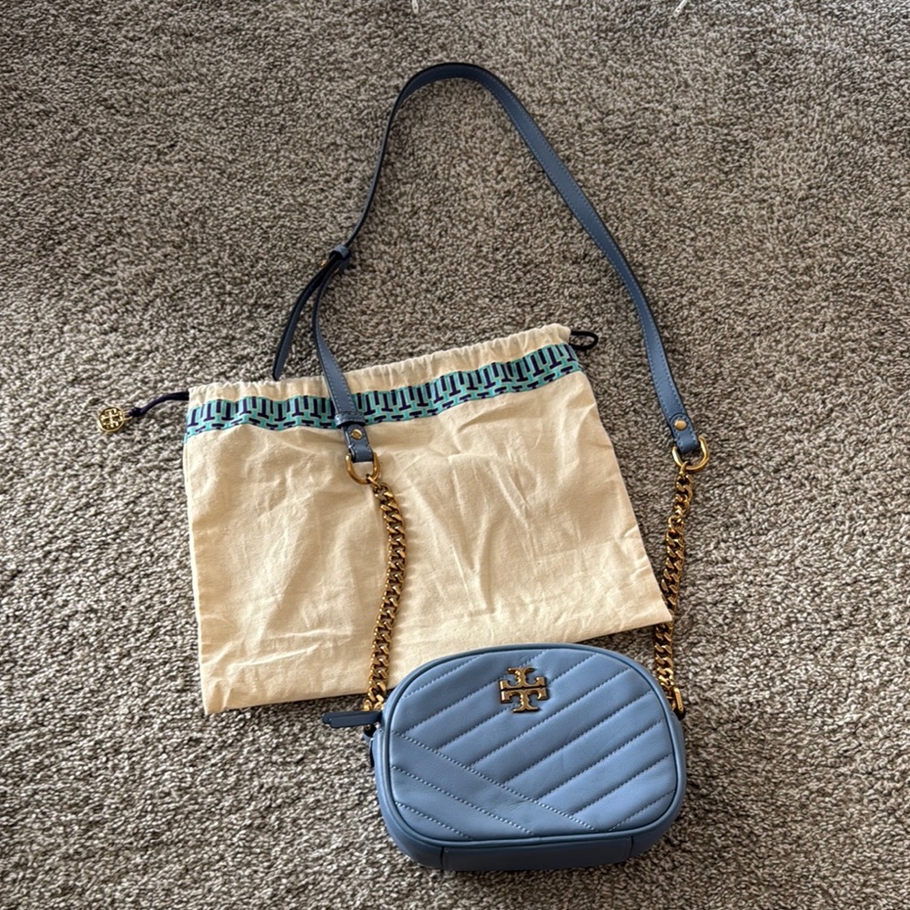 Tory Burch Blue Quilted Crossbody Small Camera Bag